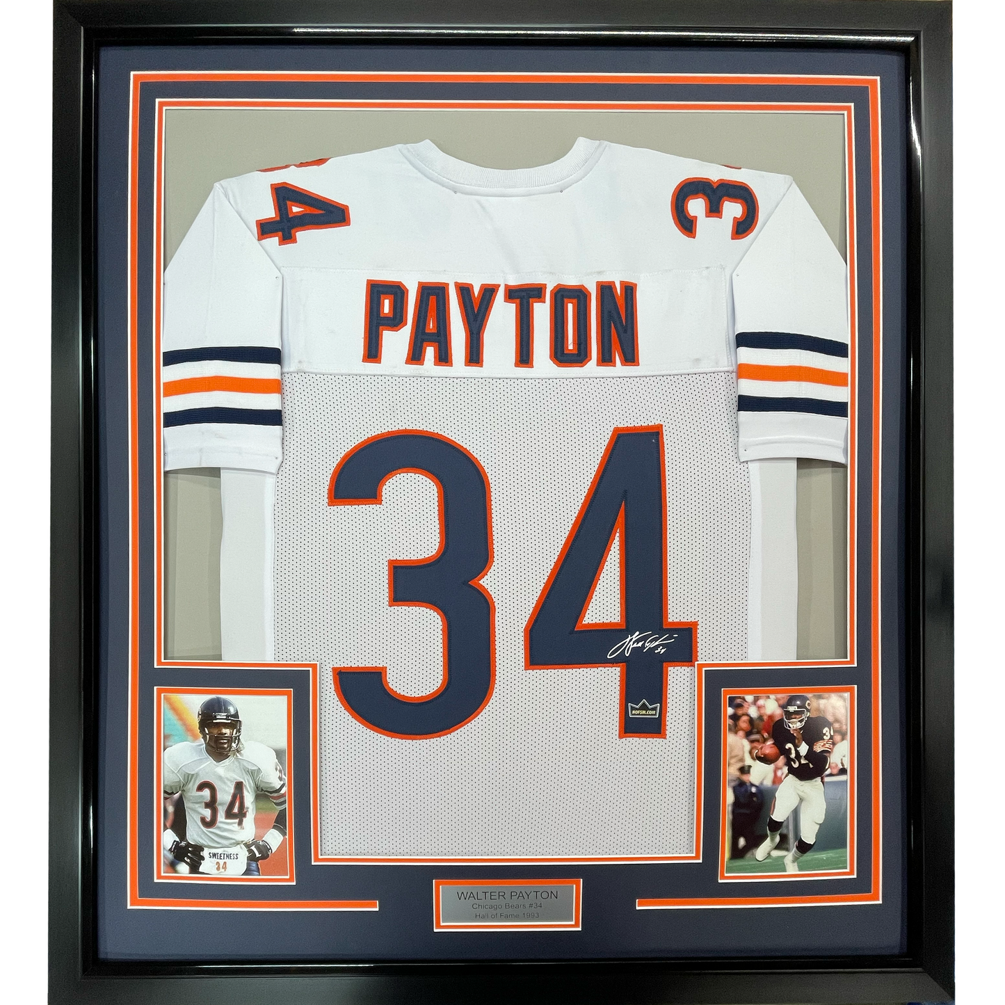 Framed Facsimile Autographed Walter Payton 35x39 Chicago White Reprint Laser Auto Football Jersey Size Men's XL