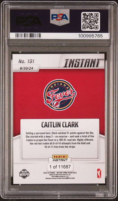 Graded 2024 Panini Instant WNBA Caitlin Clark #191 Rookie RC Basketball Card PSA 10 Gem Mint