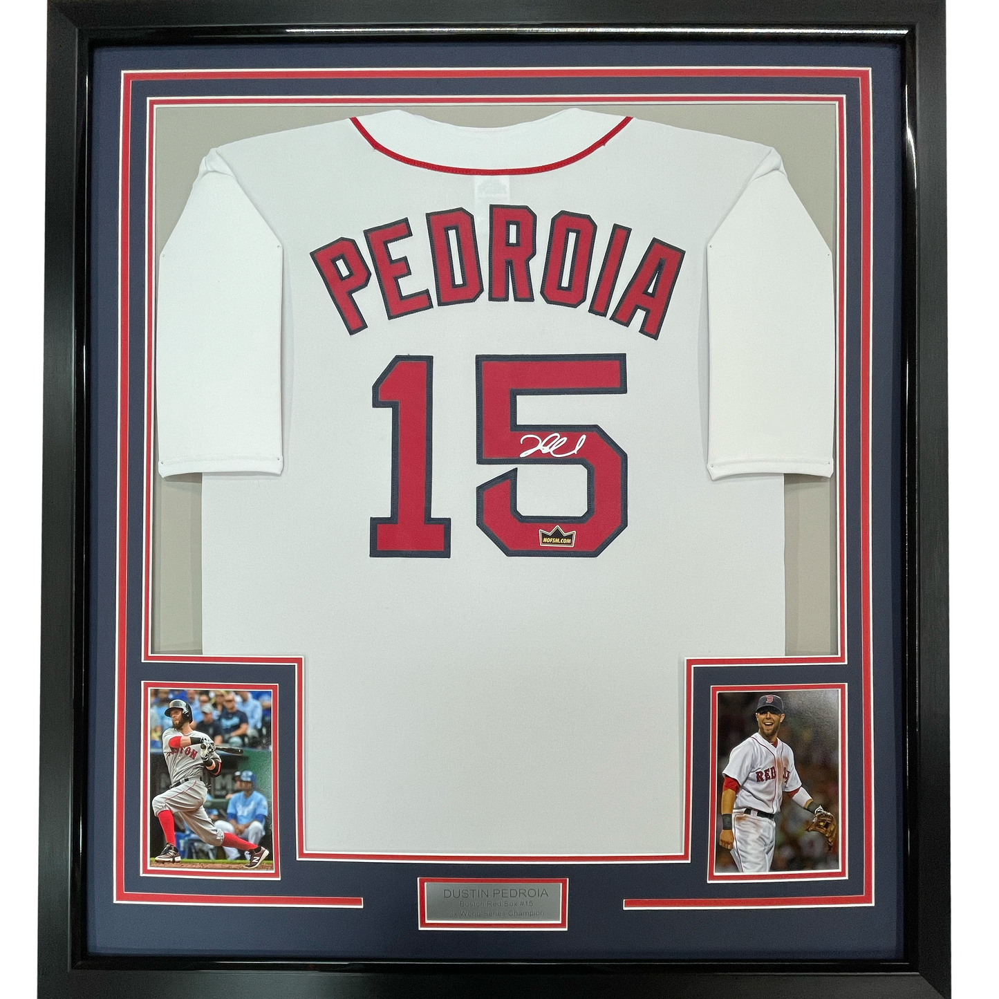 Framed Facsimile Autographed Dustin Pedroia 35x39 Boston White Reprint Laser Auto Baseball Jersey