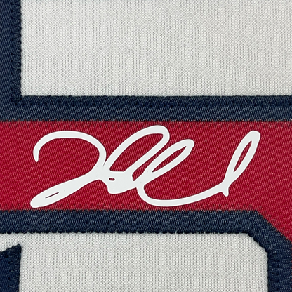 Framed Facsimile Autographed Dustin Pedroia 35x39 Boston White Reprint Laser Auto Baseball Jersey