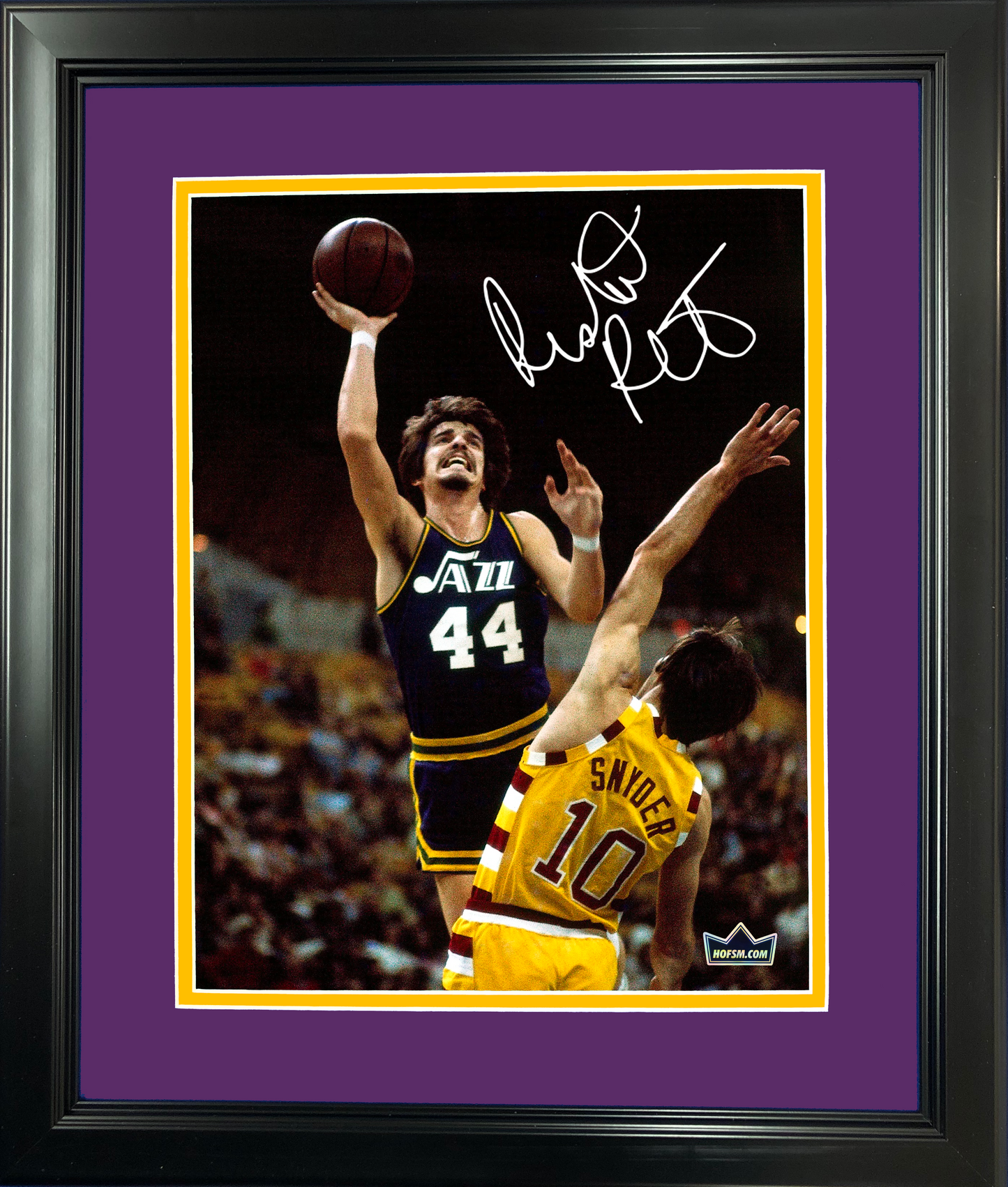 Framed Pete Maravich Utah Jazz Facsimile Laser Engraved Signature Auto 11"x14" Basketball Photo HOFSM Holo