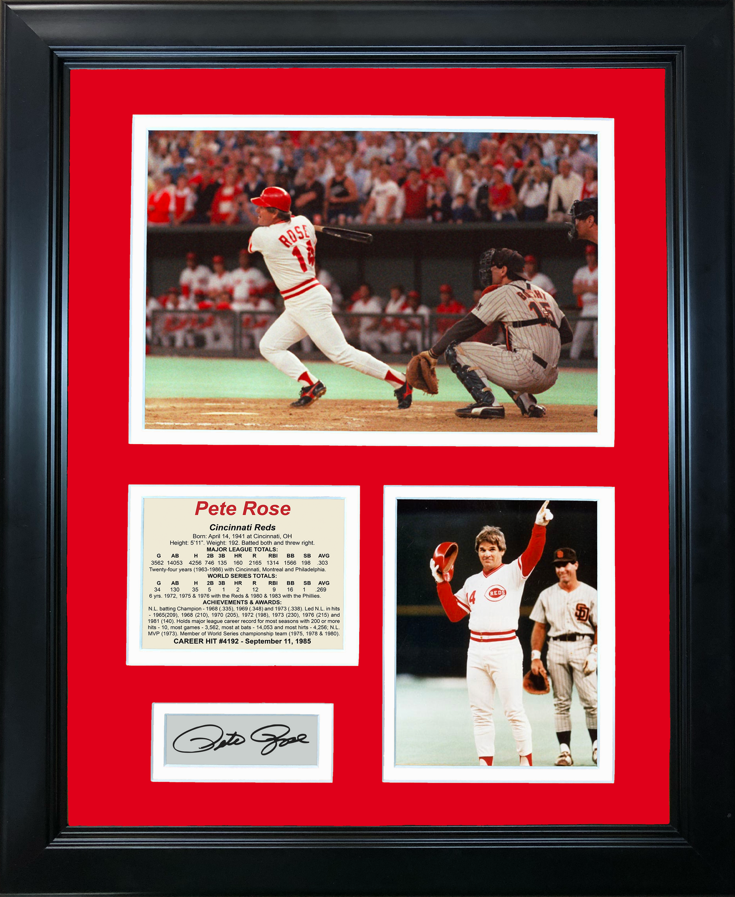 Framed Pete Rose 4,192 Hits Record Facsimile Laser Engraved Signature Auto 11"x14" Baseball Photo Sig Collage