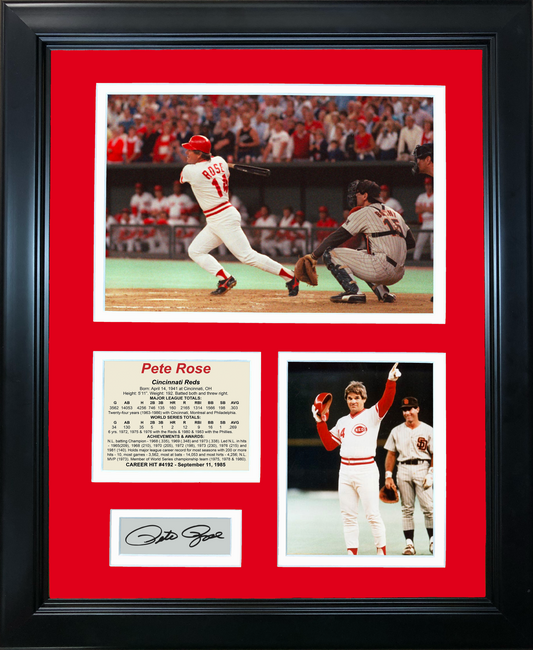 Framed Pete Rose 4,192 Hits Record Facsimile Laser Engraved Signature Auto 11"x14" Baseball Photo Sig Collage