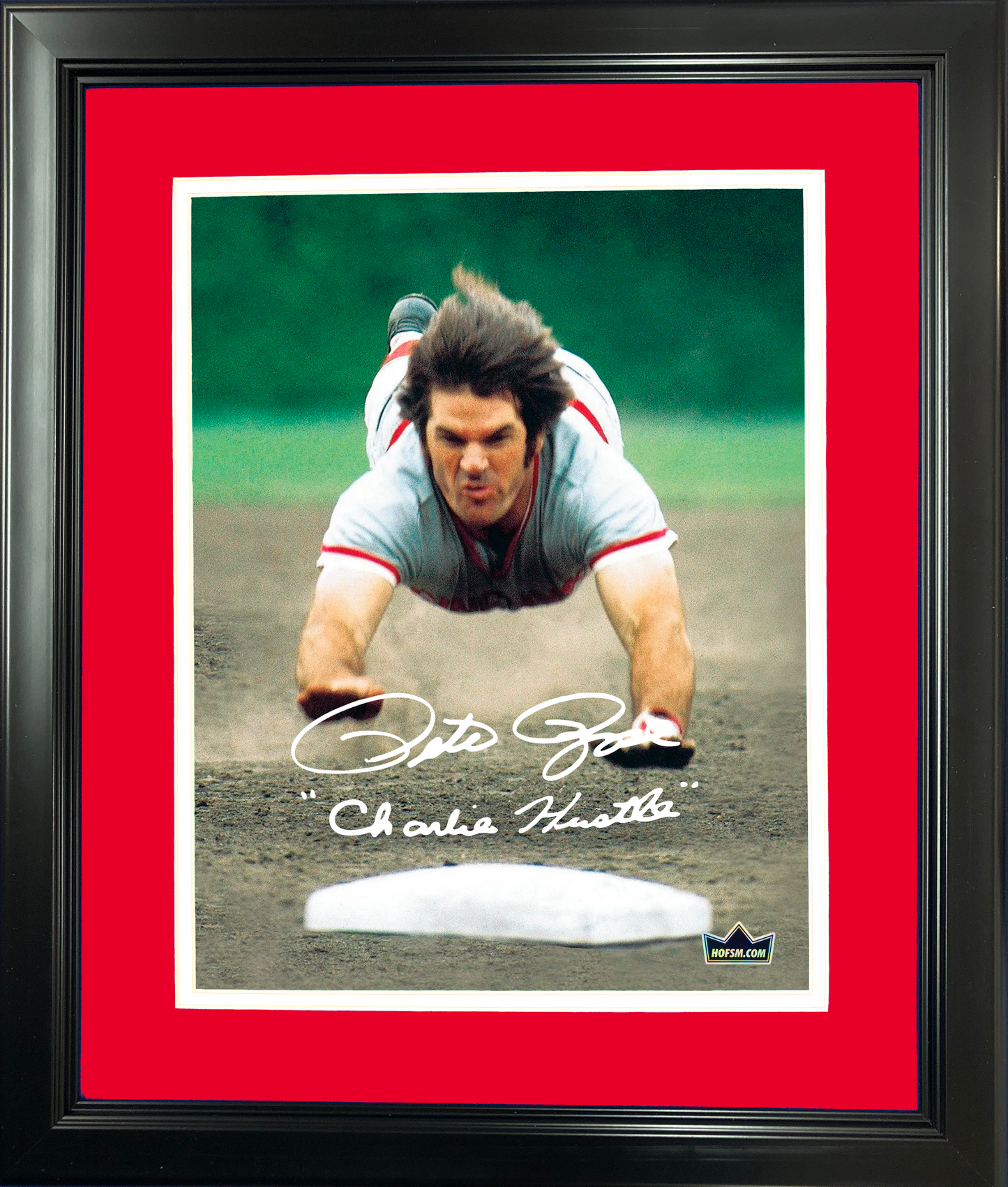 Framed Pete Rose  Charlie Hustle  Cincinnati Reds Facsimile Laser Engraved Signature Auto 11"x14" Baseball Photo HOFSM Holo