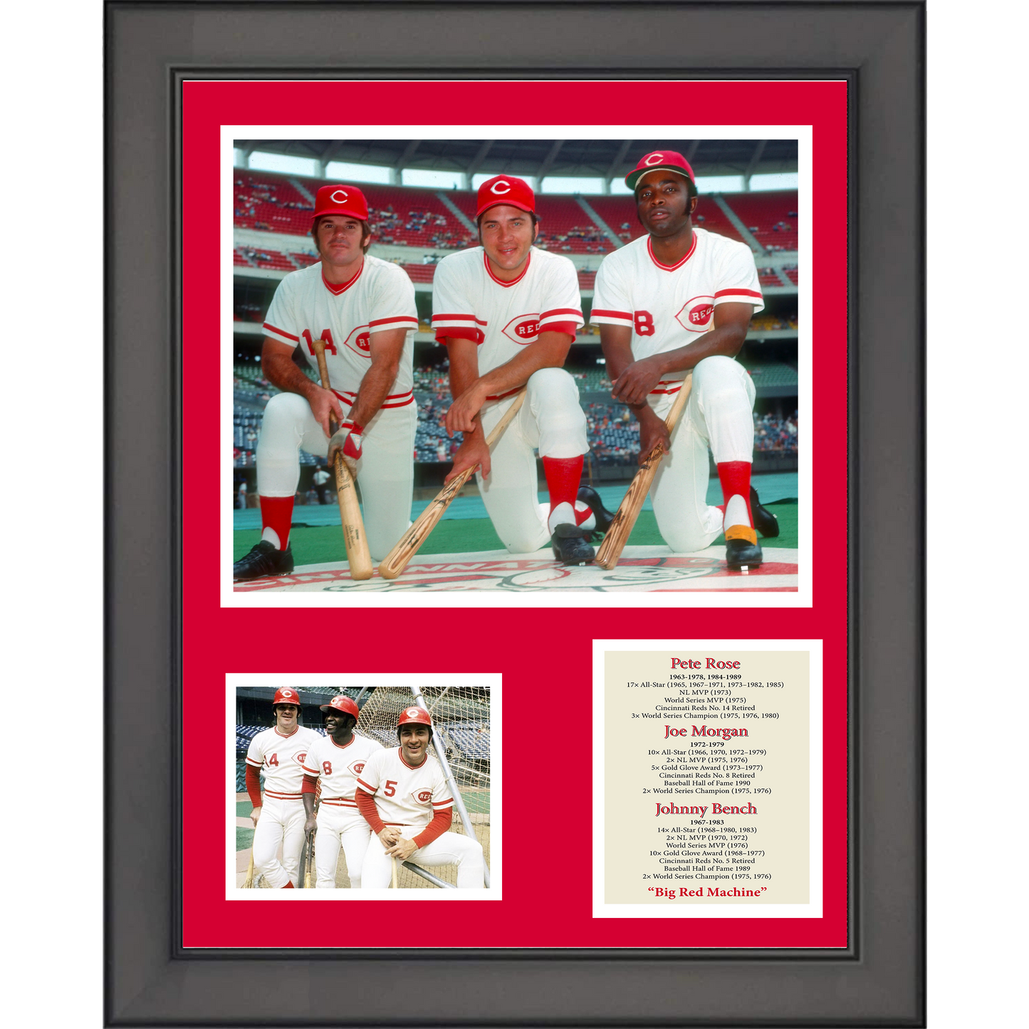 Framed Pete Rose, Joe Morgan & Johnny Bench  Big Red Machine 11"x14" Baseball Three Photo Collage