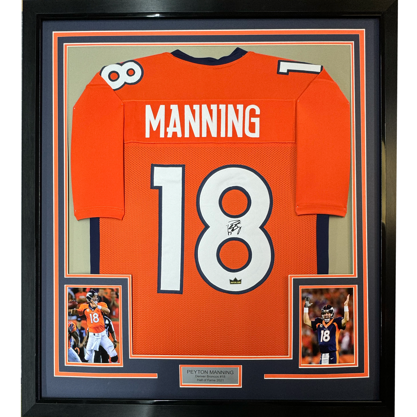 Framed Facsimile Autographed Peyton Manning 35x39 Denver Orange Reprint Laser Auto Football Jersey