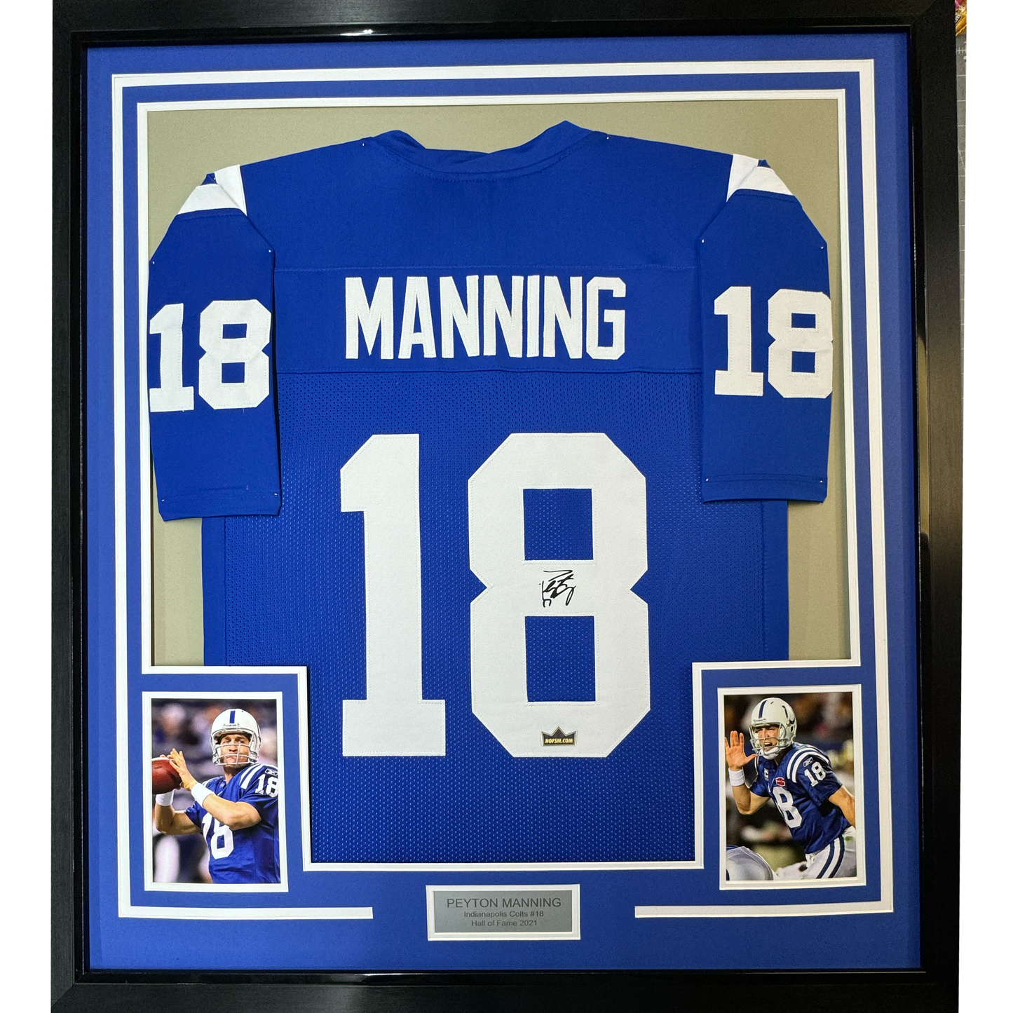 Framed Facsimile Autographed Peyton Manning 35x39 Indianapolis Blue Reprint Laser Auto Football Jersey