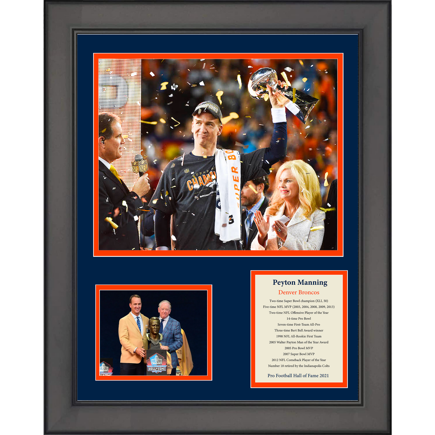 Framed Peyton Manning Hall of Fame Denver Broncos 11"x14" Football Three Photo Collage