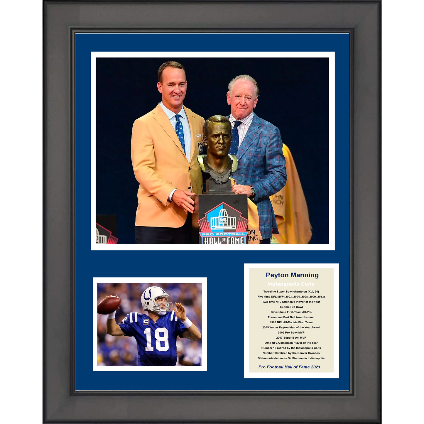 Framed Peyton Manning Hall of Fame Indianapolis Colts Football 11"x14" Three Photo Collage