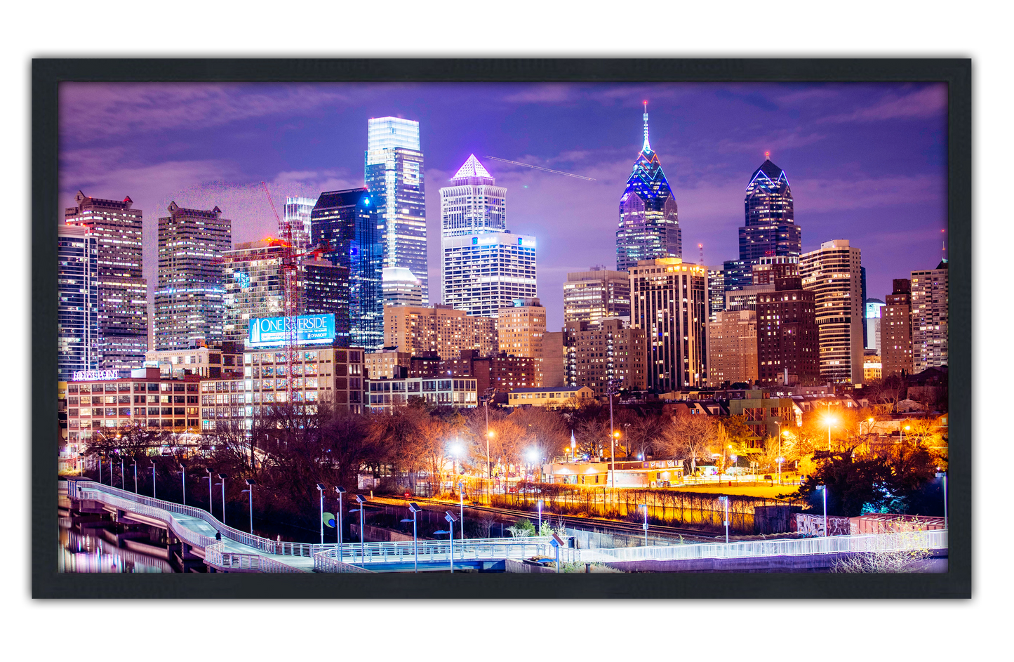 Professionally Framed Philadelphia City Skyline High-Resolution Panoramic Photo 12x22 Wall Art