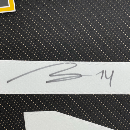 Framed Autographed/Signed George Pickens 35x39 Pittsburgh Black Football Jersey JSA COA