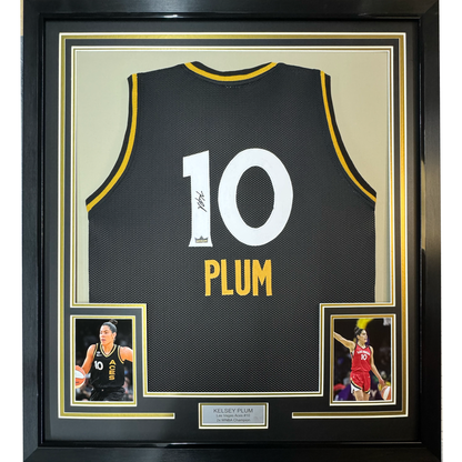 Framed Facsimile Autographed Kelsey Plum 35x39 Las Vegas Black Reprint Laser Auto Basketball Jersey