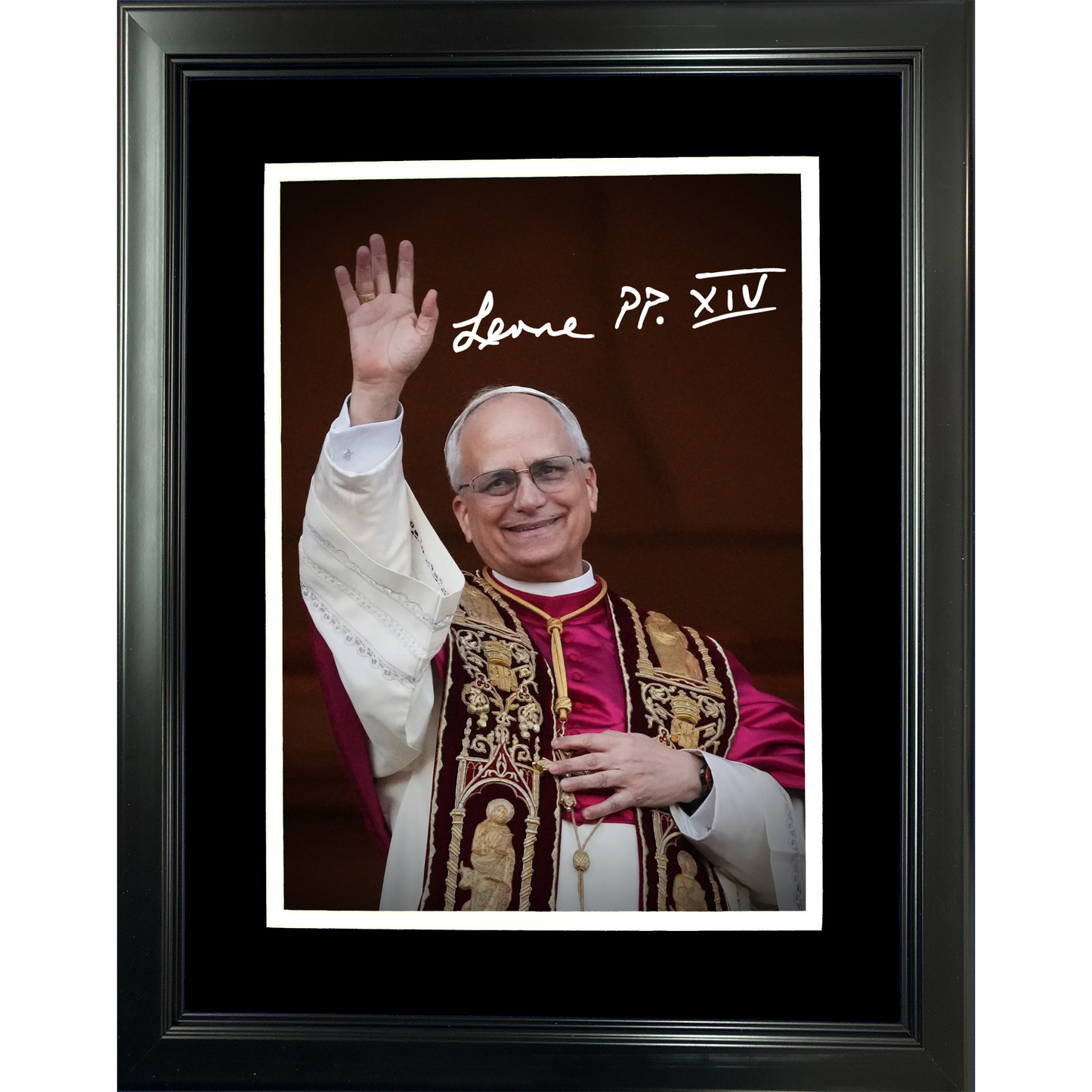 Framed Pope Leo XIV Robert Prevost Vatican Facsimile Laser Engraved Signature Auto 11"x14" Photo HOFSM Holo