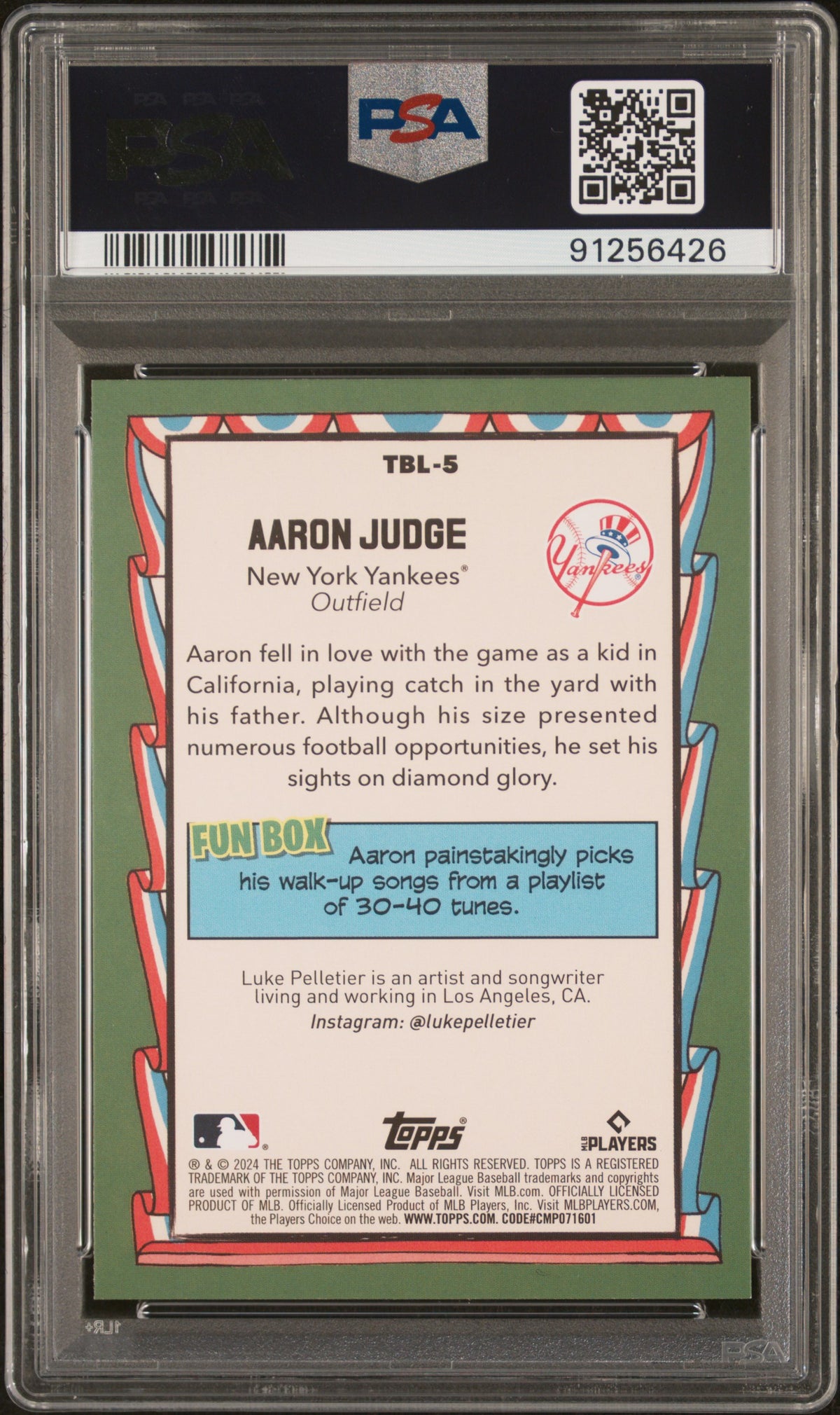 Graded 2024 Topps Big League Aaron Judge #TBL5 Big Leaguer Baseball Card PSA 10 Gem Mint