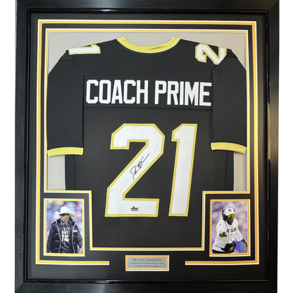 Framed Facsimile Autographed Coach Prime Deion Sanders 35x39 Colorado Black Reprint Laser Auto College Football Jersey