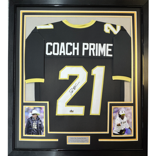 Framed Facsimile Autographed Coach Prime Deion Sanders 35x39 Colorado Black Reprint Laser Auto College Football Jersey