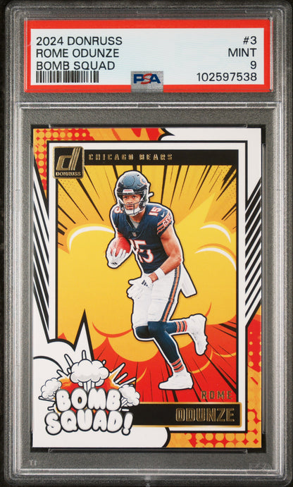 Graded 2024 Panini Donruss Rome Odunze #3 Bomb Squad Rookie RC Football Card PSA 9 Near Mint