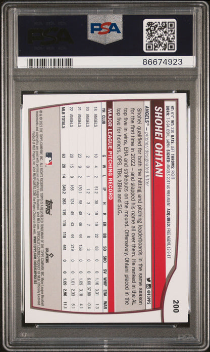 Graded 2023 Topps Big League Shohei Ohtani #200 Baseball Card PSA 9 Mint