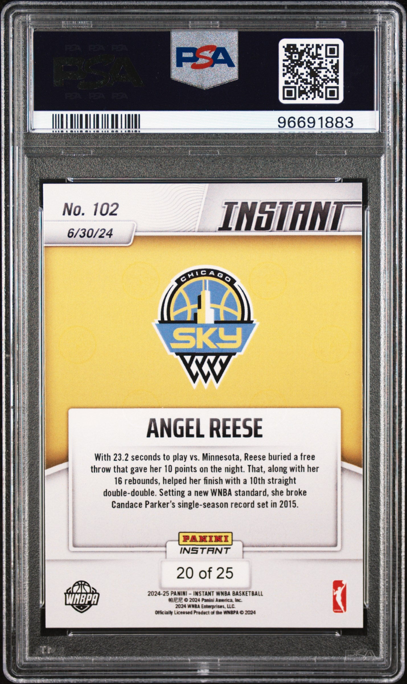 Graded 2024 Panini Instant WNBA Angel Reese #102 Jungle /25 Rookie RC Basketball Card PSA 10 Gem Mint
