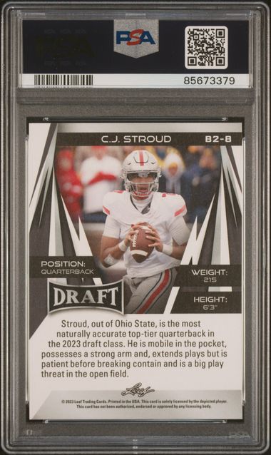Graded 2023 Leaf Draft CJ Stroud #B2-8 V2 Rookie RC Football Card PSA 10 Gem Mint