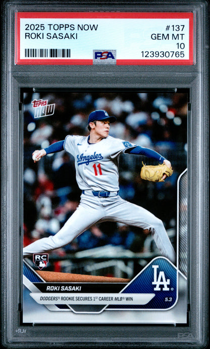 Graded 2025 Topps Now Roki Sasaki #137 Rookie RC Baseball Card PSA 10 Gem Mint