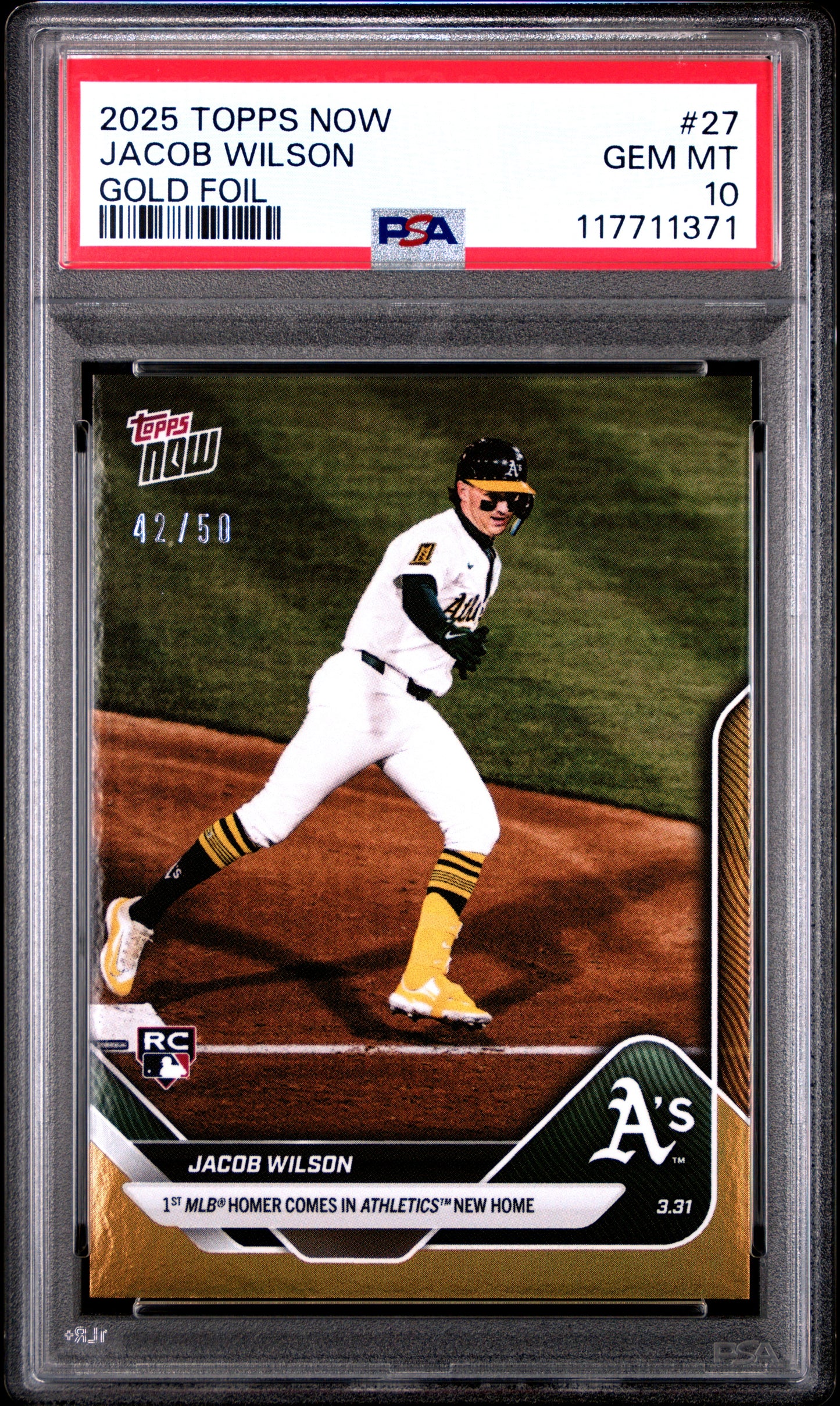 Graded 2025 Topps Now Jacob Wilson #27 Gold Foil /50 Rookie RC Baseball Card PSA 10 Gem Mint