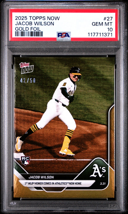 Graded 2025 Topps Now Jacob Wilson #27 Gold Foil /50 Rookie RC Baseball Card PSA 10 Gem Mint