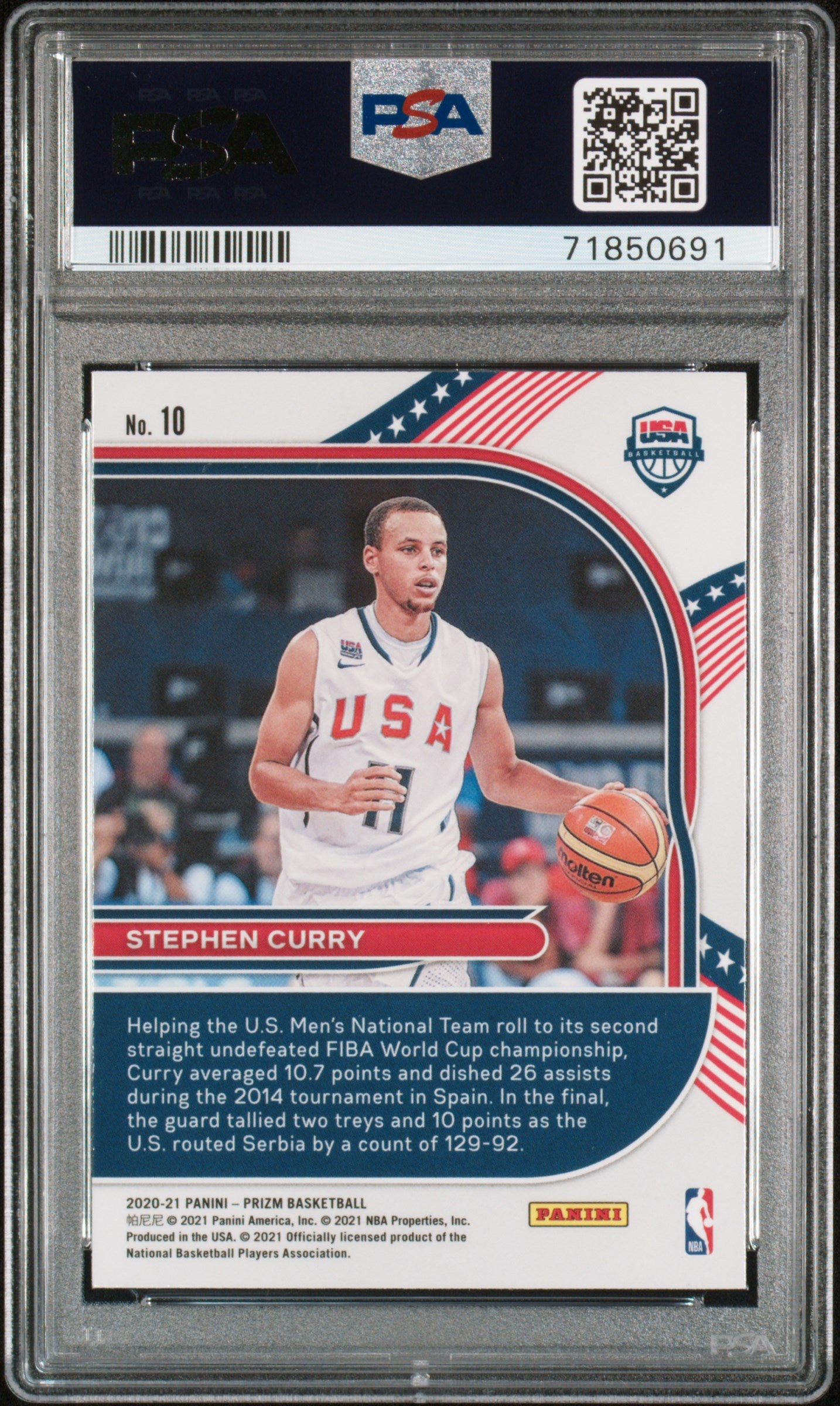 Graded 2020 Panini Prizm Stephen Curry #10 USA Basketball Card PSA 10 Gem Mint