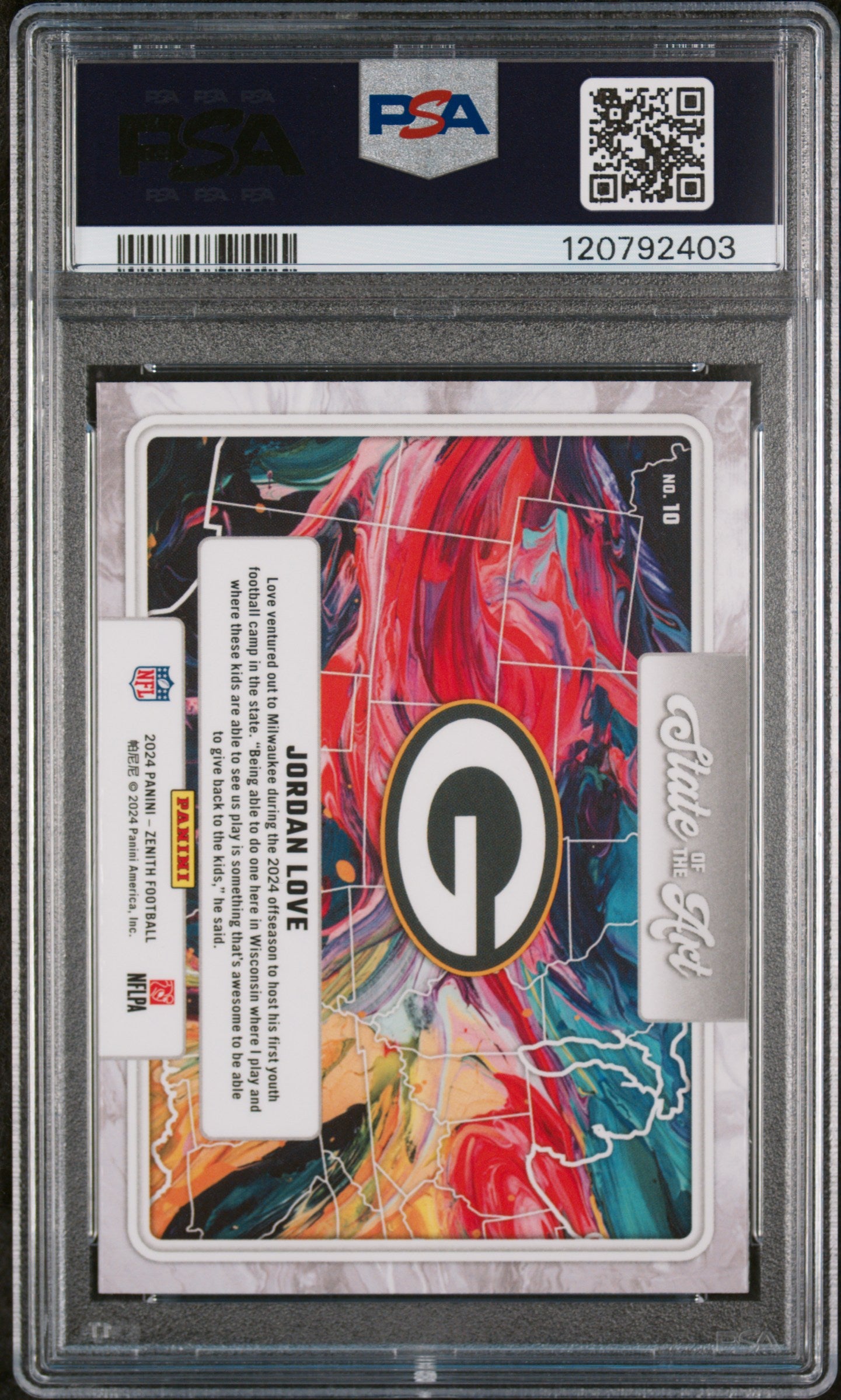 Graded 2024 Panini Zenith Jordan Love #10 State of the Art Football Card PSA 10 Gem Mint