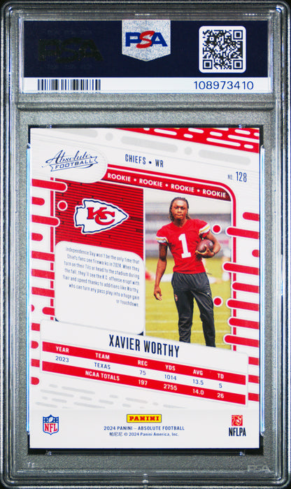 Graded 2024 Panini Absolute Xavier Worthy #128 Red/Blue Rookie RC Football Card PSA 9 Mint