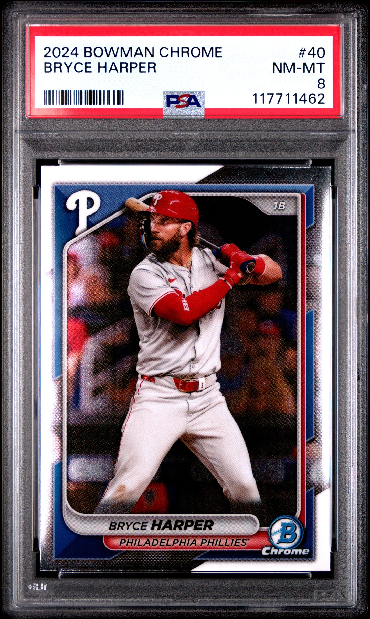 Graded 2024 Topps Bowman Chrome Bryce Harper #40 Baseball Card PSA 8 Near Mint