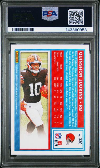 Graded 2025 Panini Donruss Quinshon Judkins #330 Rookie RC Football Card PSA 10 Gem Mint