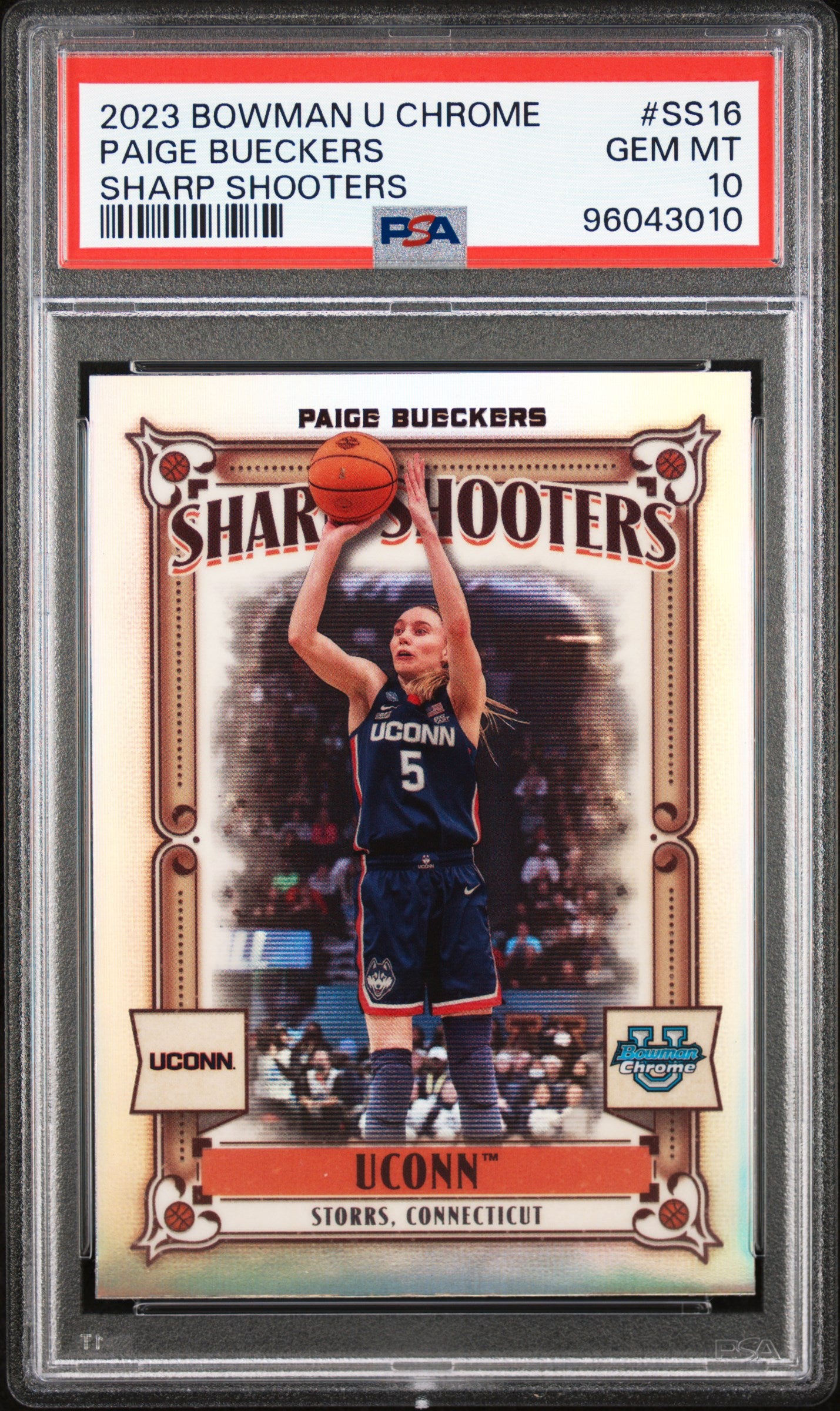 Graded 2023 Topps Bowman U Chrome Paige Bueckers #SS16 Sharp Shooters Rookie RC Basketball Card PSA 10 Gem Mint