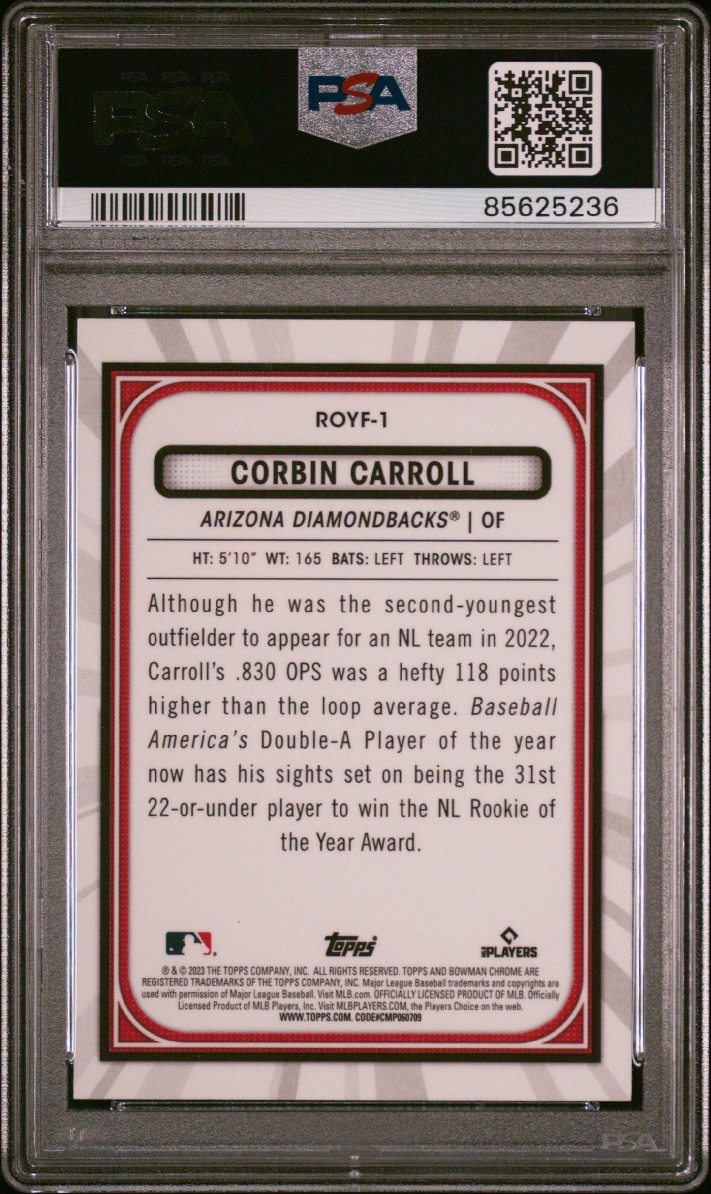 Graded 2023 Topps Bowman Corbin Carroll #ROYF1 Rookie RC Baseball Card PSA 8 Near Mint