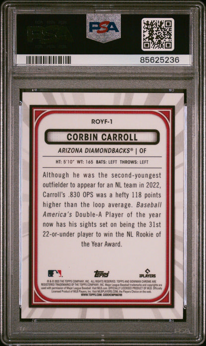 Graded 2023 Topps Bowman Corbin Carroll #ROYF1 Rookie RC Baseball Card PSA 8 Near Mint