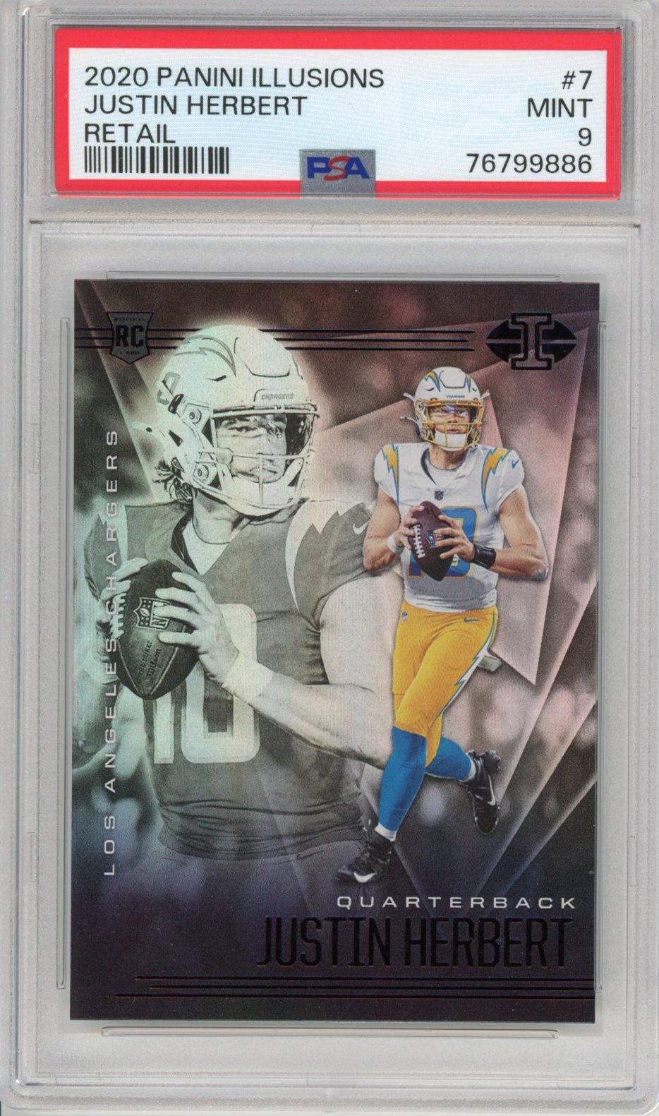 Graded 2020 Panini Illusions Justin Herbert #7 Retail Rookie RC Football Card PSA 9 Mint