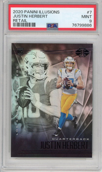 Graded 2020 Panini Illusions Justin Herbert #7 Retail Rookie RC Football Card PSA 9 Mint