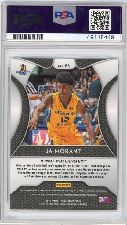 Graded 2019-20 Panini Prizm Draft Picks DP Ja Morant #65 Rookie RC Basketball Card PSA 10 Gem Mint