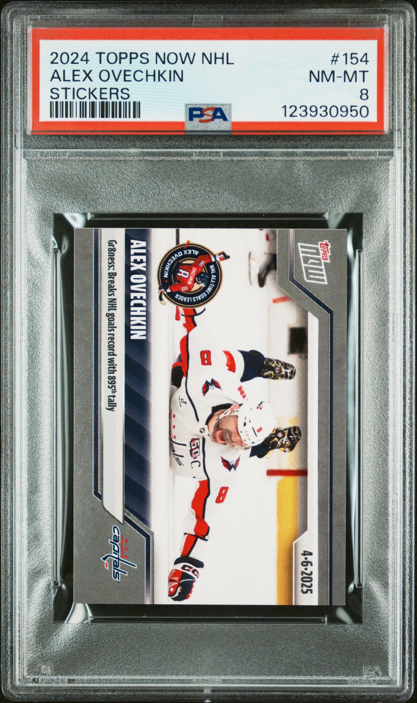 Graded 2024 Topps Now Alex Ovechkin #154 Stickers Hockey Card PSA 8 Near Mint