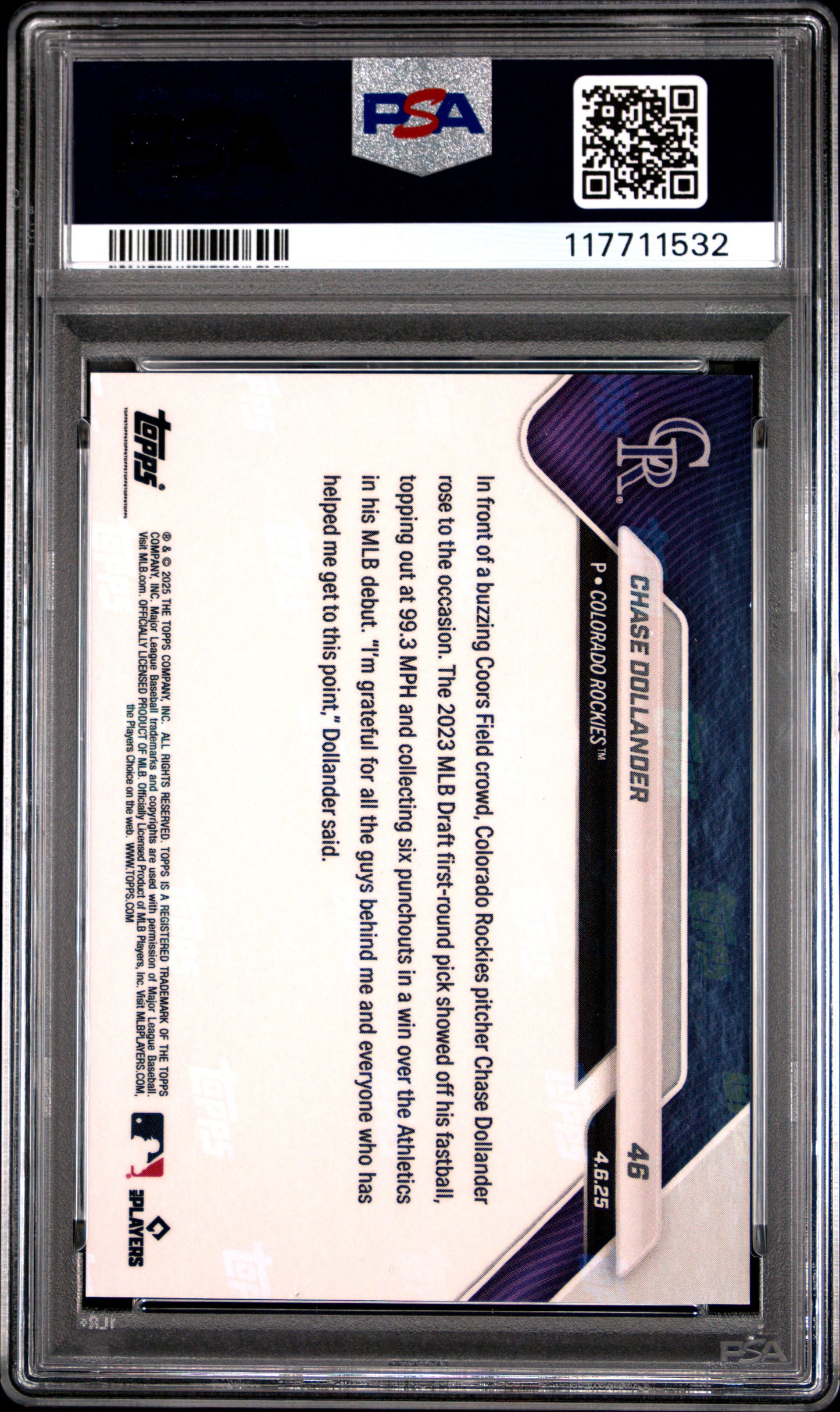 Graded 2025 Topps Now Chase Dollander #46 Gold Foil /50 Rookie RC Baseball Card PSA 10 Gem Mint