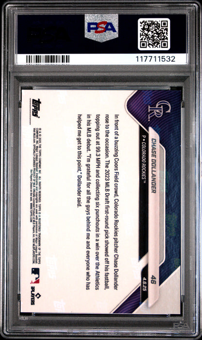 Graded 2025 Topps Now Chase Dollander #46 Gold Foil /50 Rookie RC Baseball Card PSA 10 Gem Mint