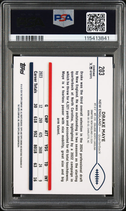 Graded 2024 Topps Chrome Drake Maye #203 Rookie RC Football Card PSA 10 Gem Mint