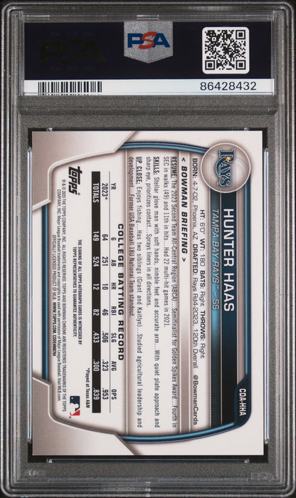Graded 2023 Topps Bowman Draft Hunter Haas #CDAHHA Chrome Prospects Auto Rookie RC Baseball Card PSA 6