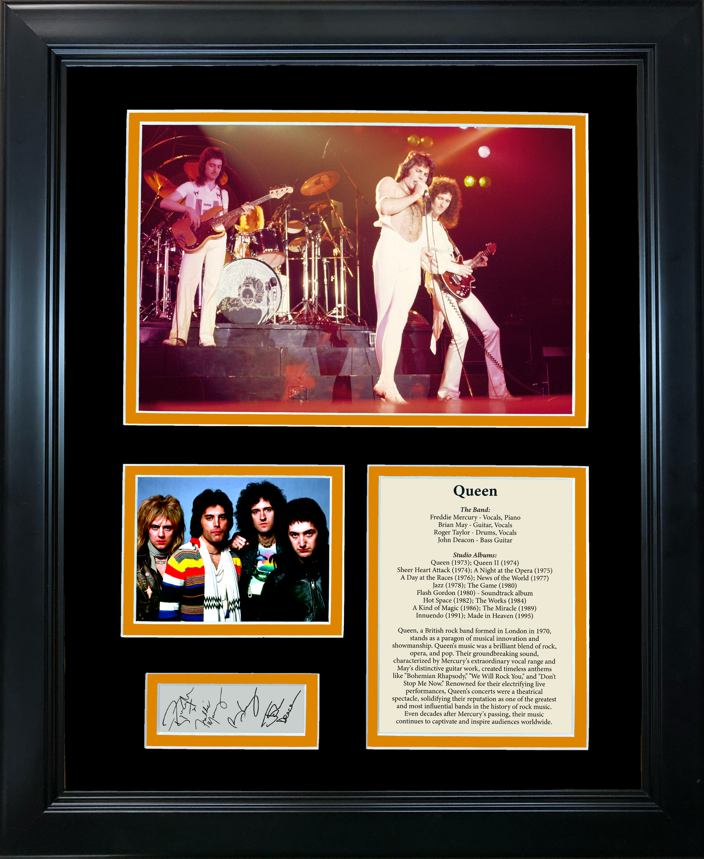 Framed Queen Band Discography Facsimile Laser Engraved Signatures Auto 11"x14"Music Photo Sig Collage
