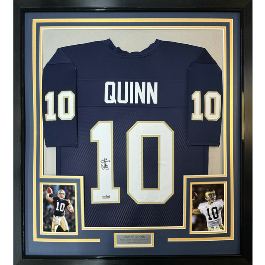 Framed Facsimile Autographed Brady Quinn 35x39 Notre Dame Blue Reprint Laser Auto College Football Jersey