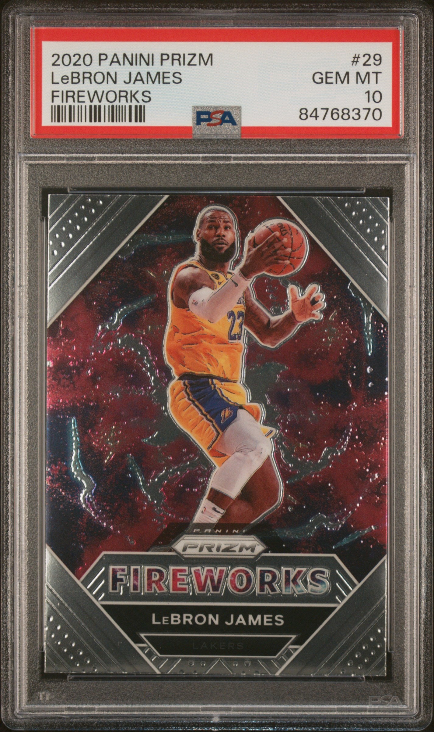 Graded 2020 Panini Prizm LeBron James #29 Fireworks Basketball Card PSA 10 Gem Mint