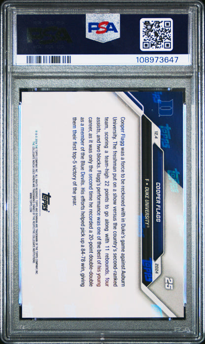 Graded 2024 Topps Bowman U Now Cooper Flagg #25 Star Freshman Powers Blue Devils to Top 5 Win Rookie RC Basketball Card PSA 10 Gem Mint