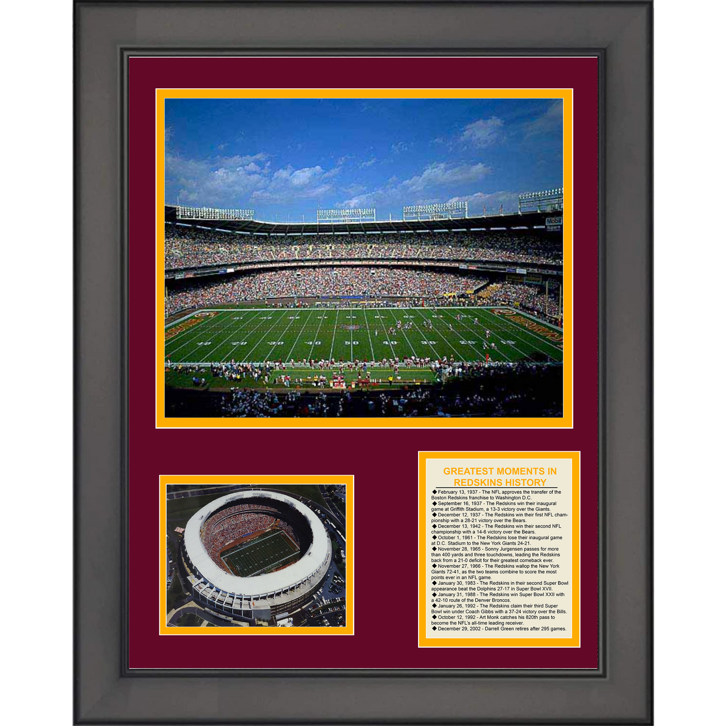Framed RFK Stadium Washington Commanders History & Greatest Moments 11"x14"Football Three Photo Collage