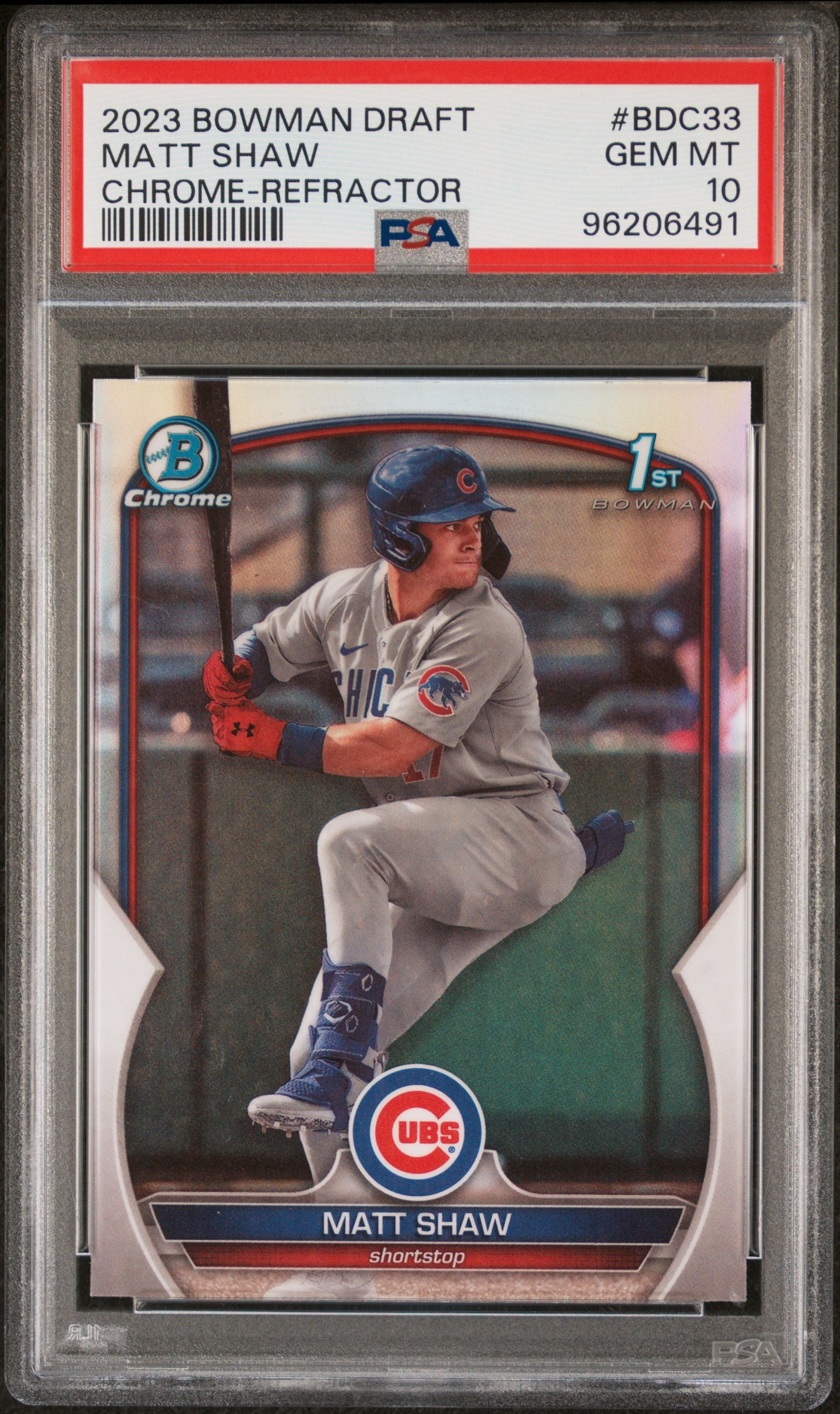 Graded 2023 Topps Bowman Draft Matt Shaw #BDC33 Chrome Refractor Rookie RC Baseball Card PSA 10 Gem Mint