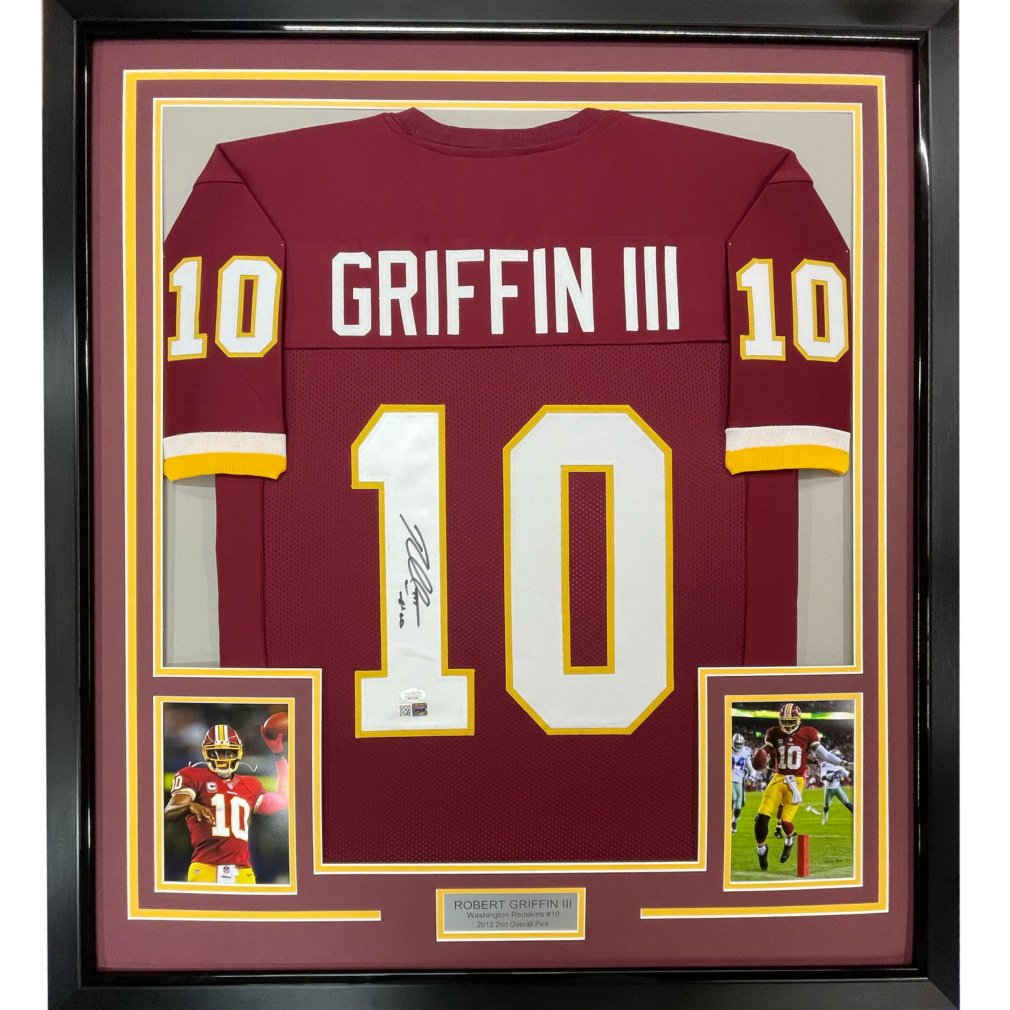 Framed Autographed/Signed Robert Griffin III RG3 35x39 Washington Maroon Football Jersey JSA COA